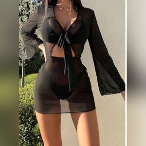 NEW 2/$50 3 Piece Triangle Halter Bikini Swimsuit & Kimono Cover Up-(#1483)